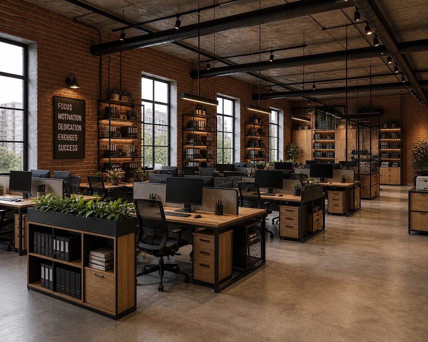 Офисная мебель на заказ для open space в стиле лофт